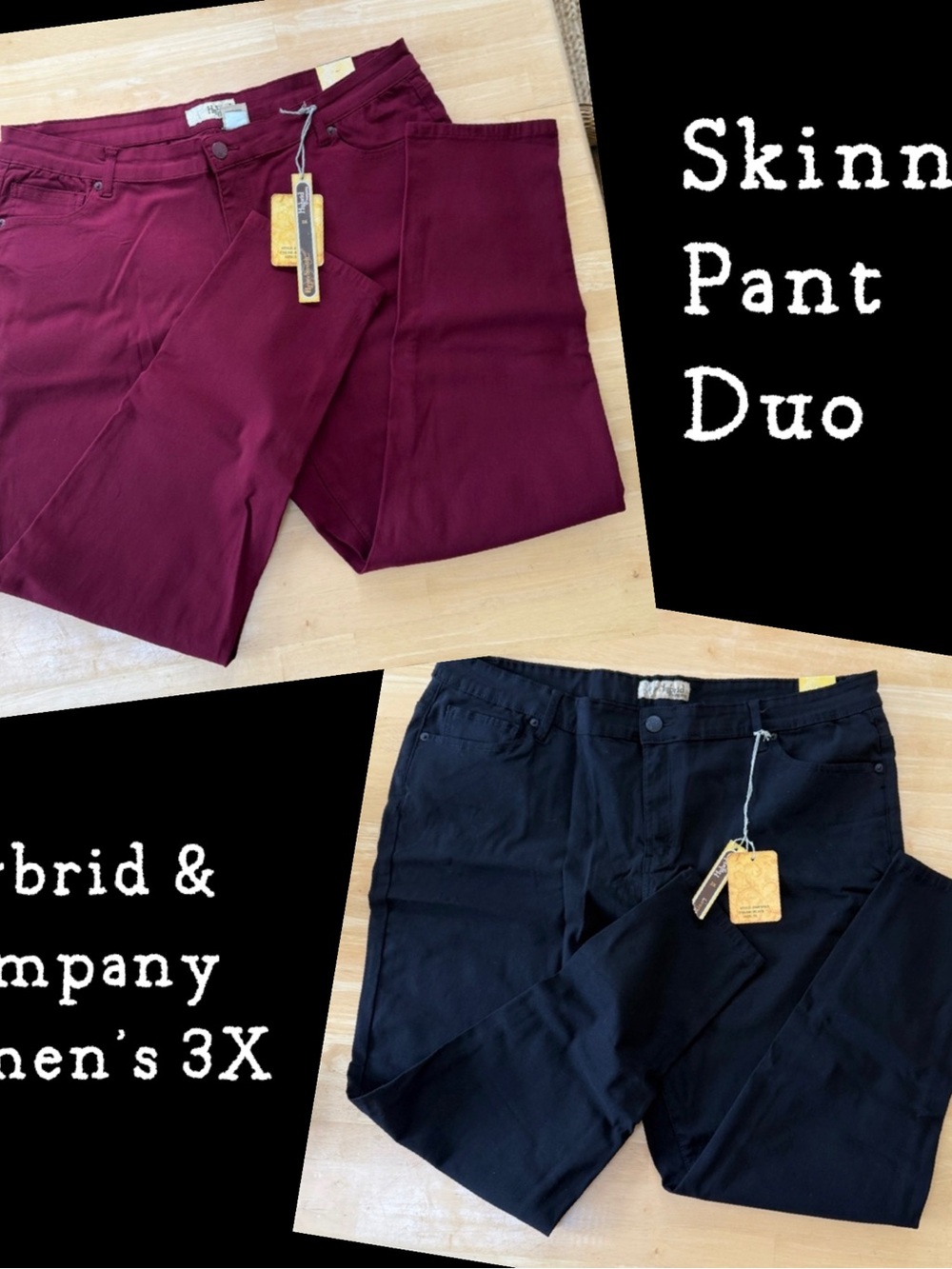 Hybrid & Company Women’s Skinny Pants Duo - Burgundy & Black